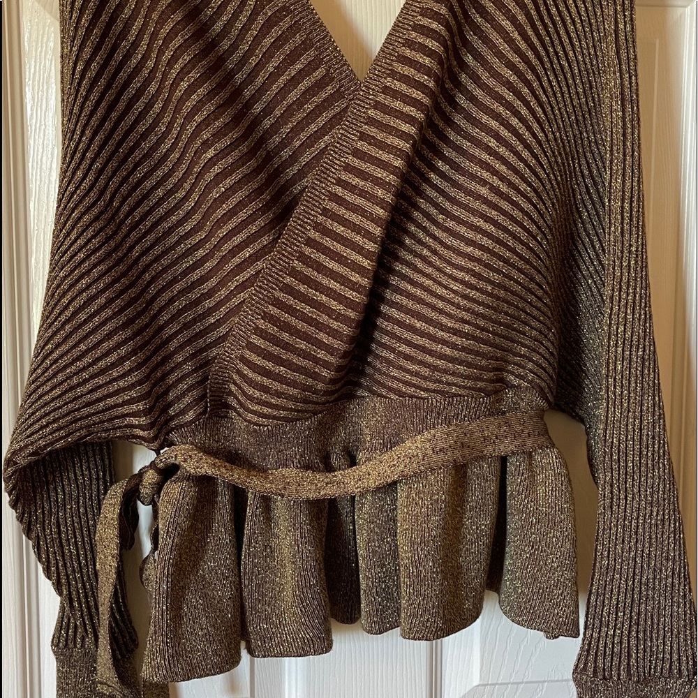 Dolman Sleeve Gold and Brown Knit Top